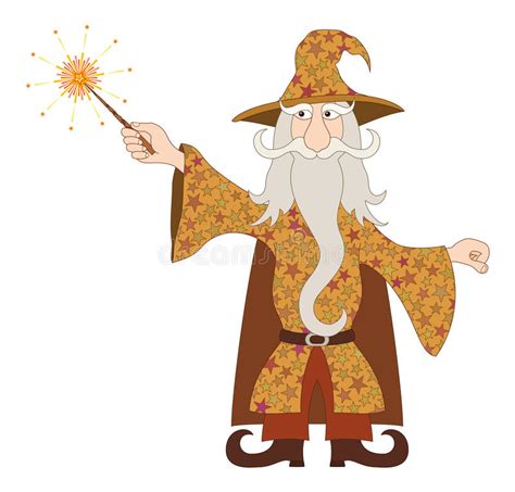 Wizard Casting Spell With Magic Wand Stock Vector Illustration Of