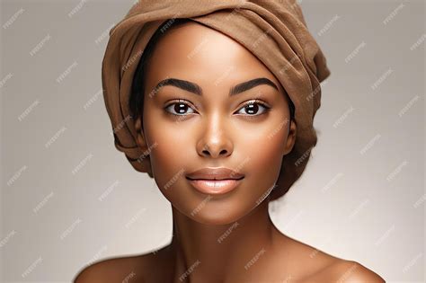 Premium Ai Image African American Woman With Clean Healthy Skin On Beige Background Smiling