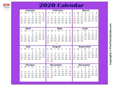 2020 Calendar With Week Numbers Printable Pdf
