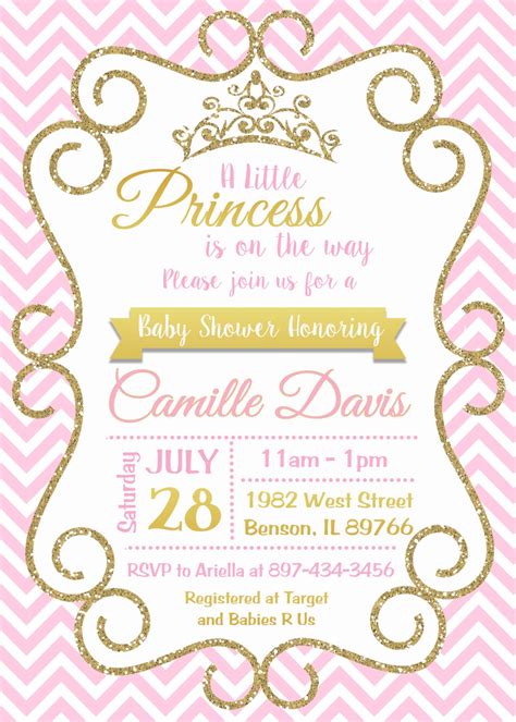 Princess Baby Shower Invitations Digital Printable File Unique Baby