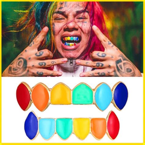 Ix Ine Teeth Golden Rainbow Hiphop Colorful Dent Teeth Grillz Top