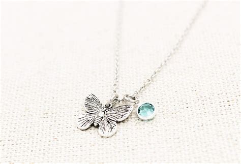 Butterfly Birthstone Necklace Butterfly Charm Necklace Etsy
