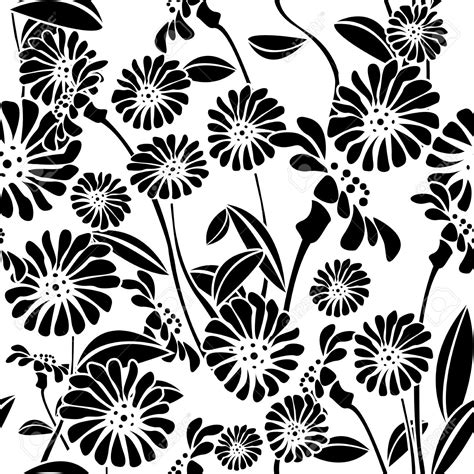 Flower Pattern Black And White Background Vector Illustration Of
