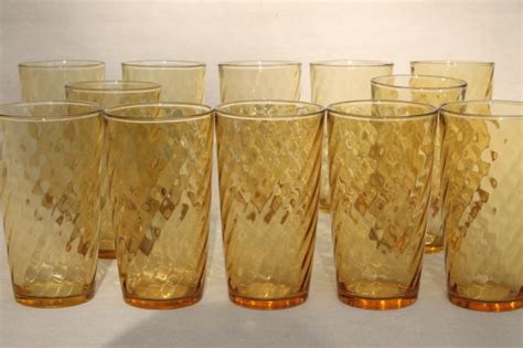 retro amber gold glass tumblers set of 12 drinking glasses spiral optic pattern