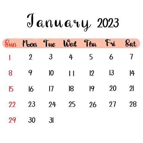 Very Simple Calendar Of January 2023 Calendar January 2023 Month Png