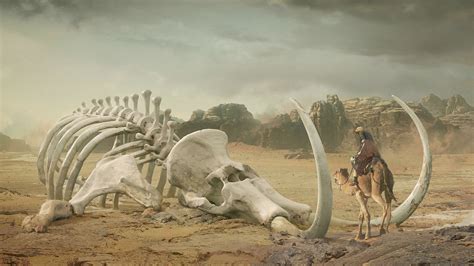 Digital Art Desert Skeleton Mammoths Camels Men Bones Rock