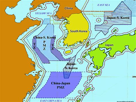 Map of china, satellite view. Japan China Korea TZs & PMZs | The South China Sea