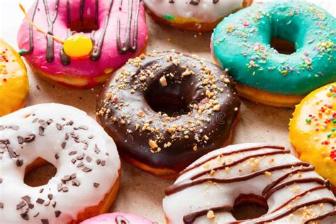 Delicious Donuts Of Different Flavors Stock Photo Image Of Glazed