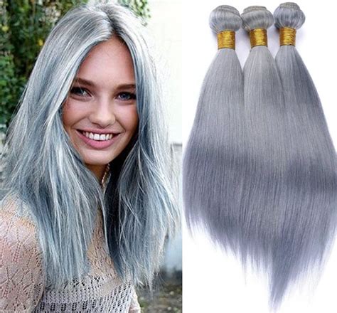 3bundles Grey Human Hair Extensions Ash Grey Human Hair Bundles