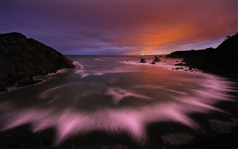 Nature Landscape Sunset Long Exposure Beach Rock Sea Clouds