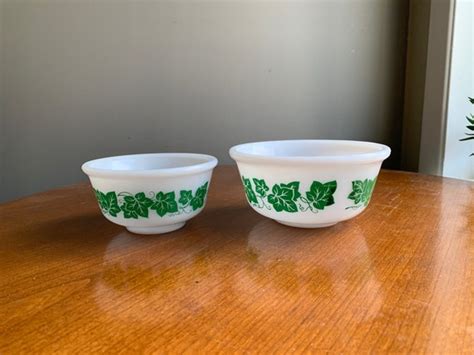 Vintage Hazel Atlas Ivy Milk Glass Bowls Set Of 2 Nesting Etsy