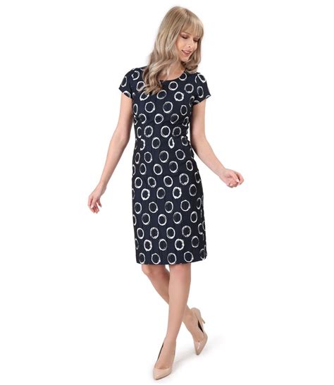 Elegant Dress Made Of Corrugated Elastic Cotton Navy Blue Yokko