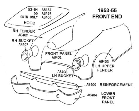 1953 55 Front End Diagram View Chicago Corvette Supply