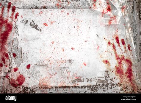 Horror Background With Grungy Frame Bloody Handprints Remains Of