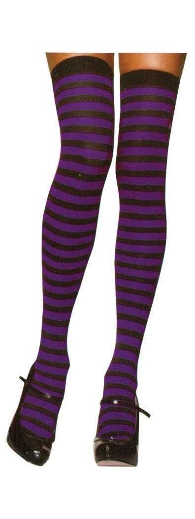 stockings thigh high striped black purple