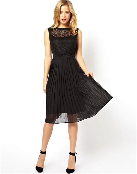 Asos Asos Lace Top Pleat Midi Dress At Asos