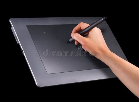 Hand Holding Digital Graphic Pen And Drawing Graphic Tablet Isolated On