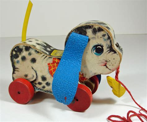 Vintage Fisher Price Wood Dog Pull Toy 60s By Retrofitstyle