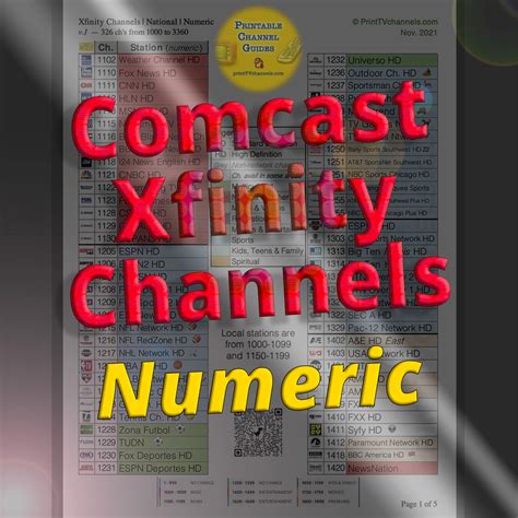 Comcast Xfinity Printable Channel Lineup TV CHANNEL GUIDES