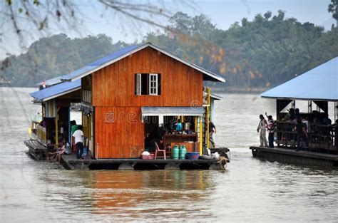 Kanchanaburi Thailand River Kwai Houseboats Editorial Stock Image