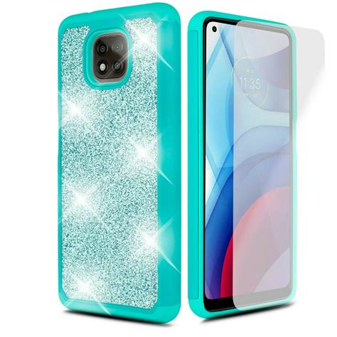 For Motorola Moto G Power 2021 With Temper Glass Phone Case Glitter