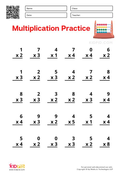 Single Digit Multiplication Practice Worksheets For Kids Kidpid