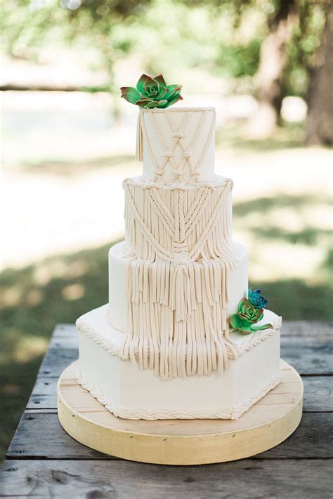 Whimsical And Romantic In This Boho River Wedding Macramé Wedding Cake