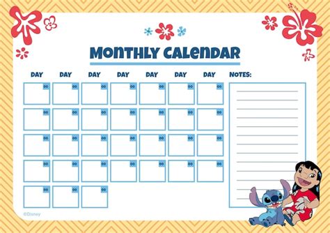 Linear Handdrawn Lilo Stitch Monthly Calendar Premium Disney Template