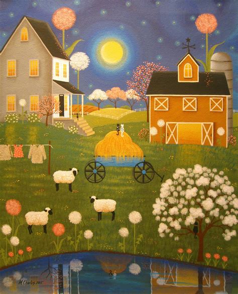 Wooly Meadow Whimsical Folk Art Painting By Mary Charles Folk Art