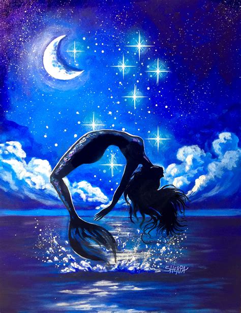 How To Paint A Mermaid Leaping Out Of The Water At Night Live Streaming Art Sherpa Mermaid And