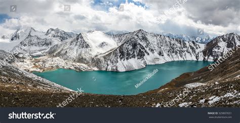 Picturesque Turquoise Mountain Lake Ala Kul Tien Shan Kyrgyzstan