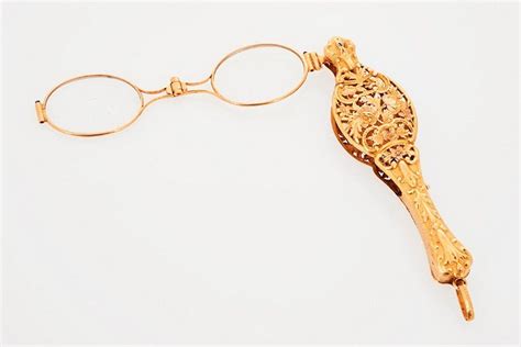 French Art Nouveau Gold Lorgnette With Floral Design Optical Eye Glasses Industry Science