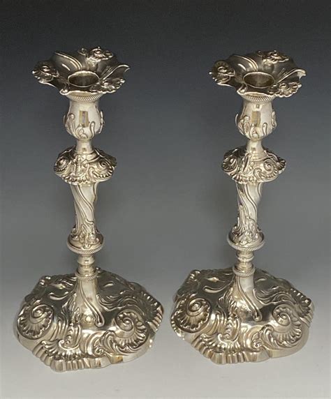 Pair Of Antique Silver George Iii Candlesticks 1762 Ebenezer Coker Of