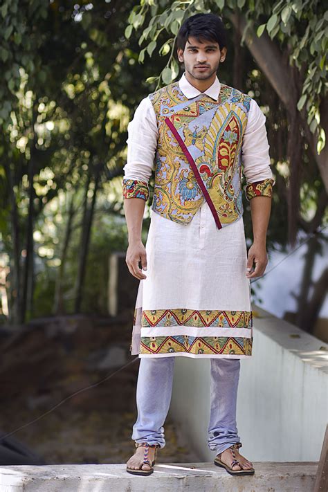 Kalamkari On Men By Sagar Tenali Mens Indian Wear Mens Ethnic Wear Indian Groom Wear Indian