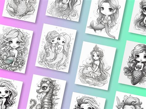 Chibi Mermaids Coloring Pages Instant Printable Download Etsy