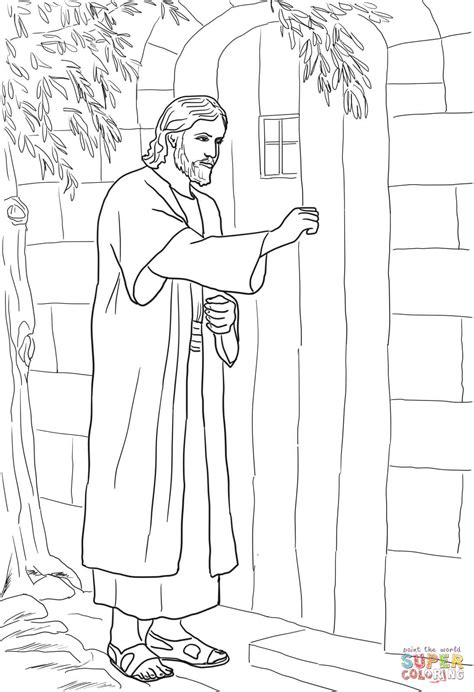 jesus knocking   door coloring page  printable coloring pages