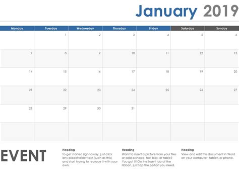 Calendar Word 2020 Microsoft Word Monthly Calendar Template Printable
