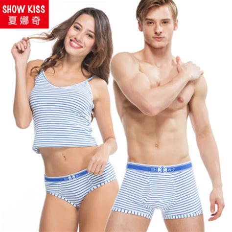2017 New Cotton Couple Underwear Male Boxer Shorts And Female Underpants Personality Stripe