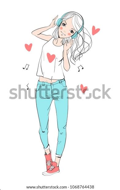 Girl Headphones Stock Vector Royalty Free 1068764438