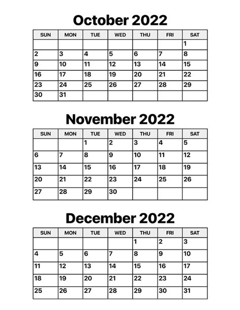 October November And December 2022 Calendar Calendar Options