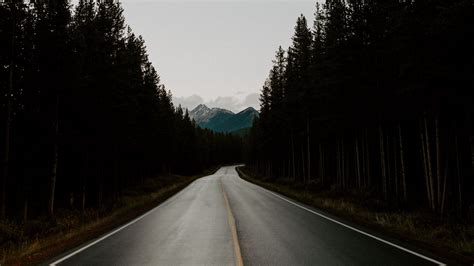 Download Wallpaper 1366x768 Road Distance Mountains Trees Sky