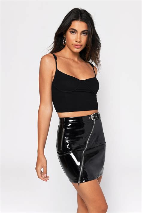 Tobi Mini Skirts Womens Cherie Black Faux Patent Leather Mini Skirt Black ⋆ Theipodteacher