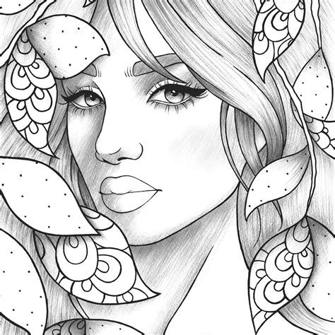 Adult Coloring Page Girl Portrait Colouring Sheet Flower Crown Lupon