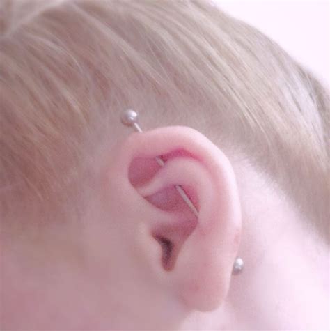 just got my vertical industrial scaffolding ear piercing done love it unique ear piercings