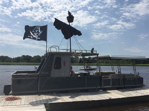 Evening cruises on the straits of mackinac aboard star line's pirate ship, the good fortune, will depart out of mackinac island dock #1 and sail under the mackinac bridge beginning june 20th and running through september 5th. Pirate Ship Pontoon | Pontoon, Pontoon boat, Canopy