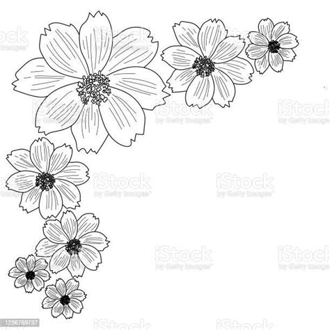 Outline Vector Flower Illustration Corner Border Frame With Floral