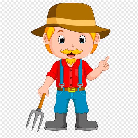 Cartoon Farmer Illustration Old Man With A Fork Child Hand Toddler