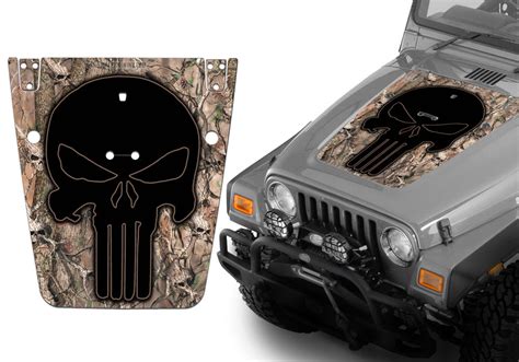 Jeep Hood Decal Blackout Wrap Skulls Punisher Camo Camouflage Wrangl
