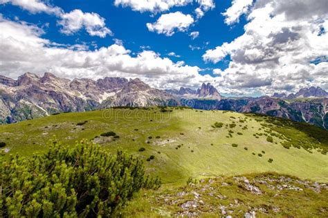 Dolomite Landscape With The Three Peaks Of Lavaredo Italy Stock Photo