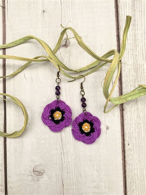 Purple Flower Earrings Large Statement Earrings Violet Etsy